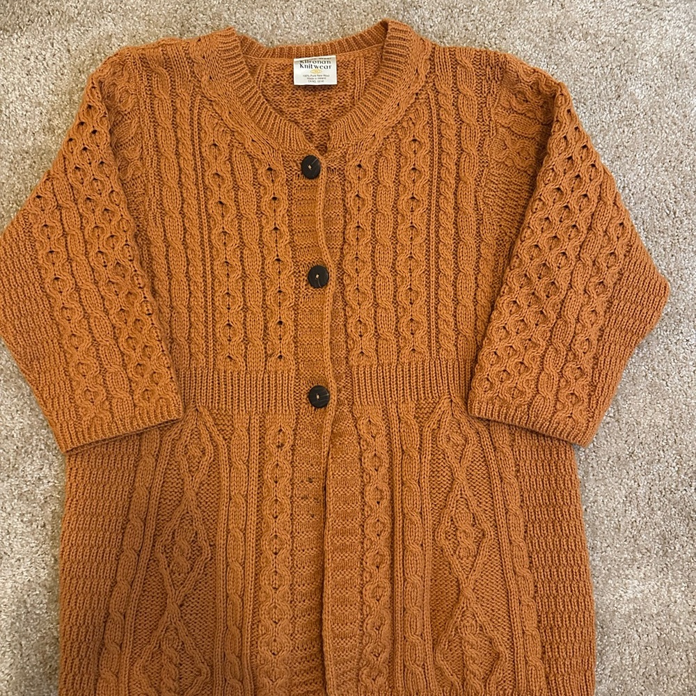 NWOT Kilronan Knitwear Women's Cable Knit Cardigan Sweater - Rust